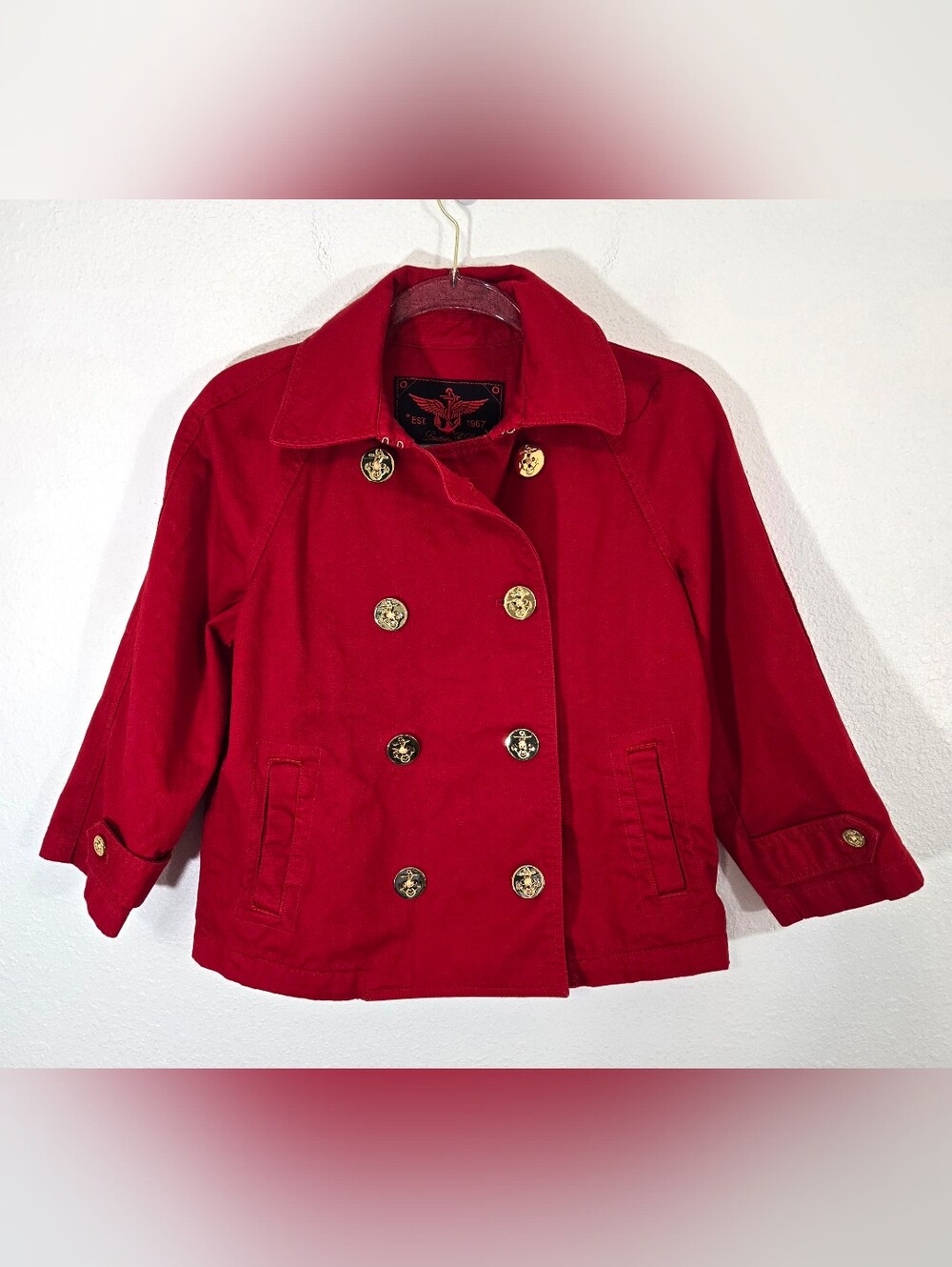 Lauren Ralph Lauren Red Cropped Nautical Jacket w/Gold Anchor Buttons, size S